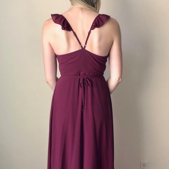 BURGUNDY HIGH-LOW WRAP DRESS - Picture 3 of 7